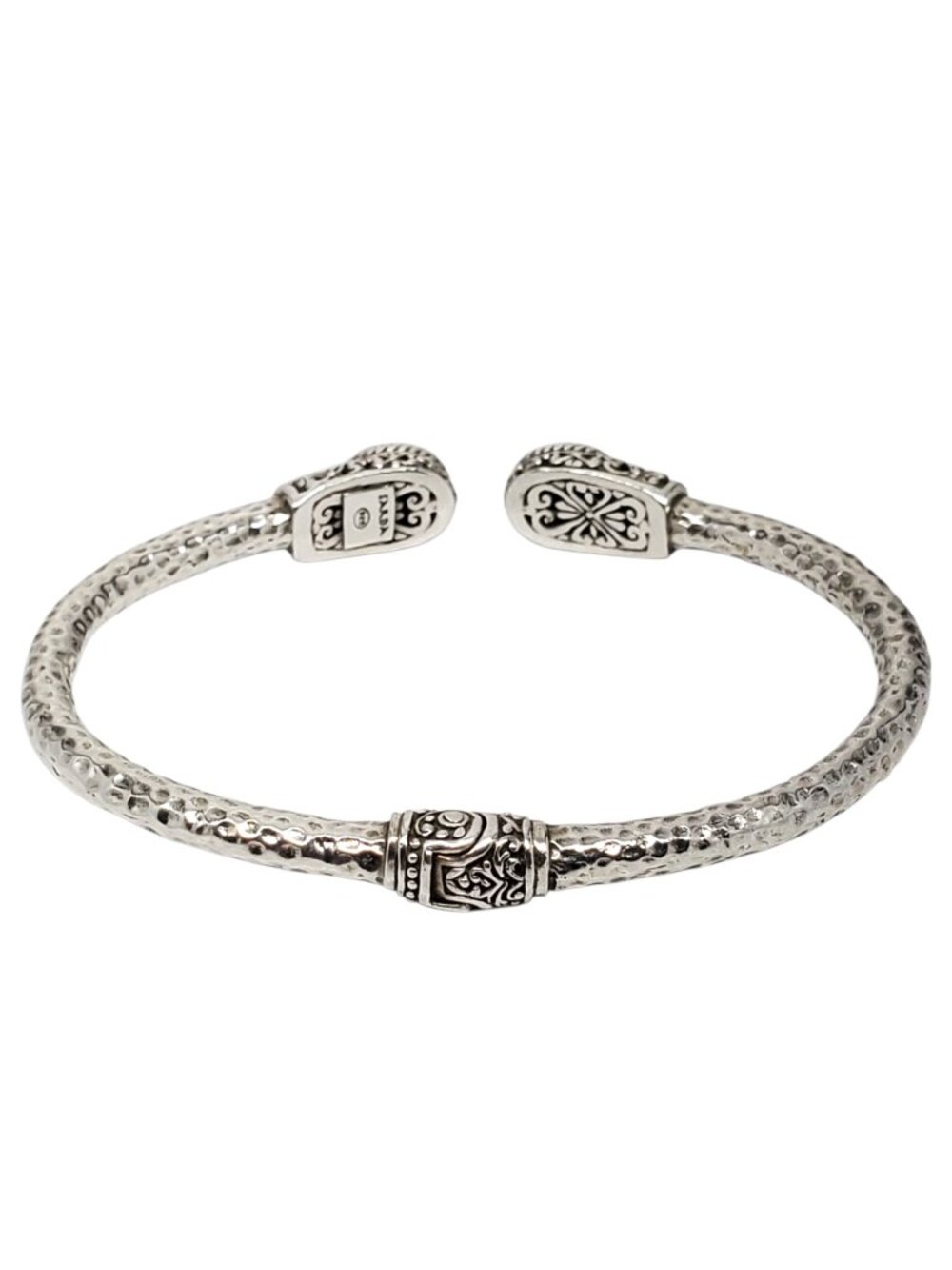Sarda Sterling Silver Hammered Hinged Cuff Bracelet With Black Onyx #24580